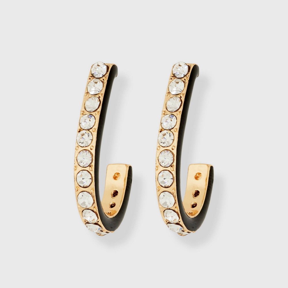 Rhinestone Sides Hoop Earrings - A New Day Black