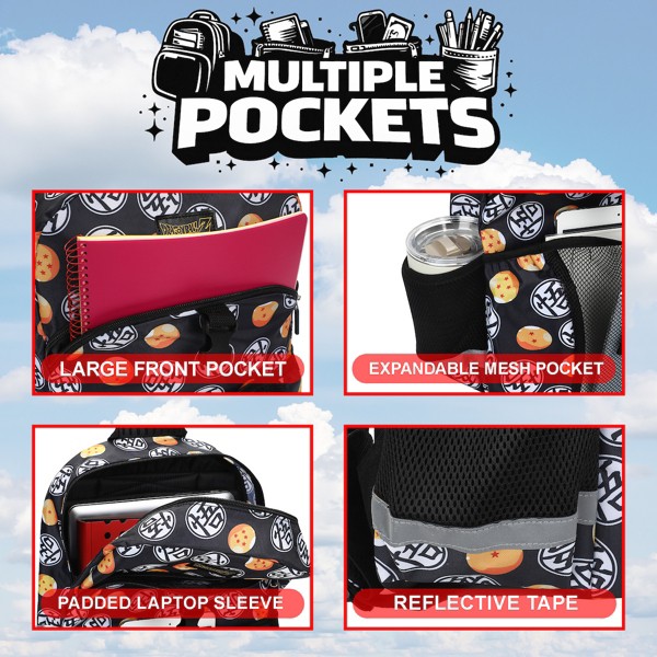 Set de mochila y lonchera de 16" de Dragon Ball Z con estampado completo para escuela y viajes 3