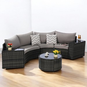 Mshliw 7-Piece Half-Moon Sectional Patio Furniture Set with Round Glass Coffee Table – Weather-Resistant Outdoor Sofa Set with Cushions-Light Gray - 1 of 4