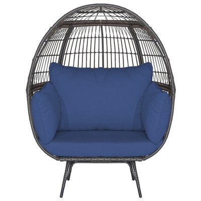 Tangkula Patio Rattan Wicker Lounge Chair Oversized Outdoor Metal Frame Egg Chair w/ 4 Cushions