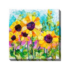 Cottage Garden West of The Wind SUNSHINY Day Yellow, Green, Teal 24 x 24 Inch Waterproof Gallery Wrapped Canvas, Outdoor Garden, Yard, Patio All - 1 of 2