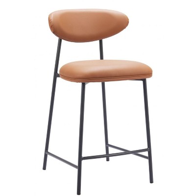 Counter Stool – 35" H With Brown Faux Leather Seat & Powder-Coated Steel Frame (Set of 2) By Zuo Modern