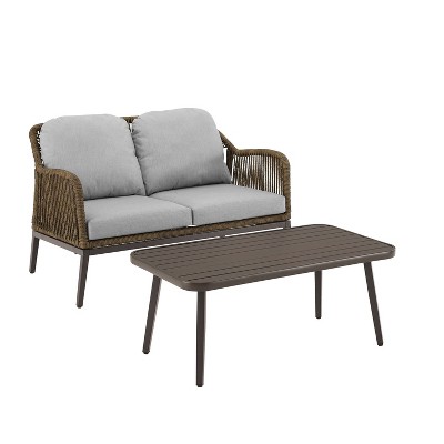 Haven 2-Piece Light Gray and Brown Wicker Outdoor Conversation Set