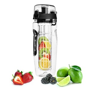iMountek Fruit Infuser Water Bottle 32OZ Juice Shaker Sport w/ Flip Top Lid Anti-Slip Grips For Office Home Sport Running Walking Hiking Black - 1 of 4