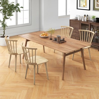 Natural Rubber Wood High Back Windsor Dining Chairs, Set of 4