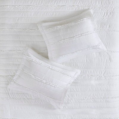 White Ruffled Microfiber King/Cal King 4-Piece Duvet Set