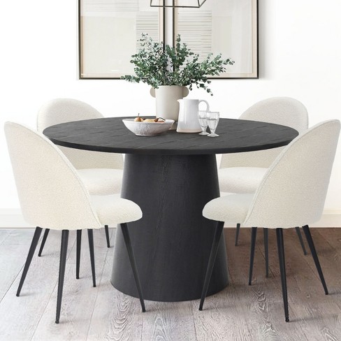 Rhon Modern Dining Chairs Set of 4 with Black Metal Base, Armless Kitchen  Chairs with White Upholstered Bouclé Fabric-The Pop Maison