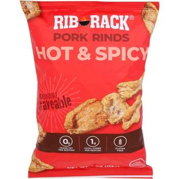Rib Rack Hot & Spicy Pork Rinds - Case of 12 - 4 oz