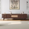 Modern 75" TV Stand with Rattan Drawer & Sliding Doors, Stylish Media Console Wood Entertainment Center with 2 Storage Cabinets, Dark Brown - HABITRIO - 2 of 4