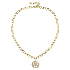 Guili 14K Gold Plated Necklace with Cubic Zirconia, showcasing a Sunshine Flower Pendant on a Curb Chain, perfect for any occasion. - 1 of 2