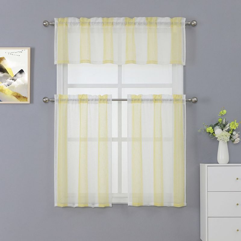 Vertical Stripe Linen Textured Voile Sheer Short Kitchen Curtains, 5 of 6