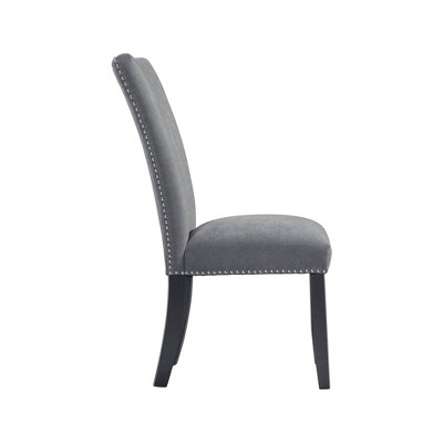 Stratton Standard Height Dining Set with Marble Top and Charcoal Upholstered Chairs