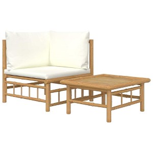vidaXL 2-Piece Bamboo Patio Lounge Set with Cream White Cushions - Sturdy Outdoor Furniture with Modular Design and Comfortable Seating Experience - 1 of 4