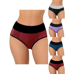 Allegra K Women's Tummy Control Color-Block Available Oversize 5 Packs Briefs - 1 of 4