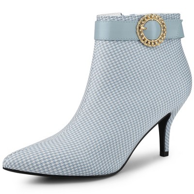 Allegra K Women's Buckle Decor Stiletto High Heels Houndstooth Ankle Boots