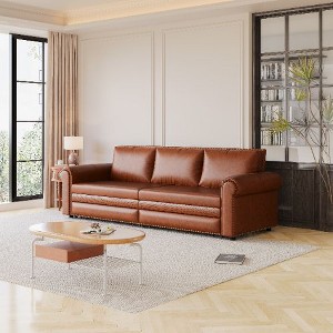 Kumasinova 3-in-1 Convertible Faux Leather Chesterfield Sofa, King Pull-Out  Sleeper Sofa Bed, Retro Couch with Rivet Trim & Rolled Arm, Steel Frame - 1 of 4