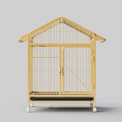 FURNIinspire Pet Crates and Houses, Large Cat Cage, Kennel Indoor Crate Large Exercise Place Ideal for 1-2 Cats, Yellow, 21.15"*27.55"*38.5"