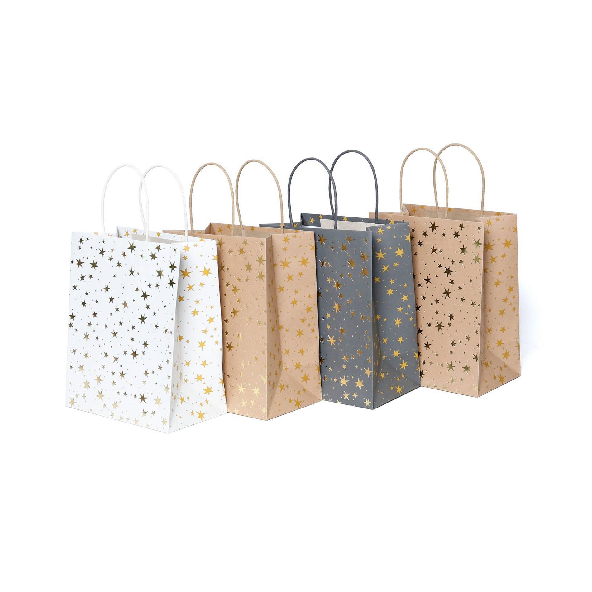 4pk Cub Gift Bags Foil Star Gold - Spritz™: Small Paper Gift Bags for All Occasions,
