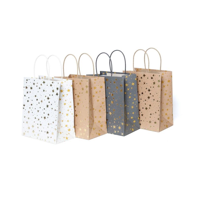 4pk Cub Gift Bags Foil Star Gold - Spritz&#8482;: Elegant Assorted Colors, Party Favor Size, Strong Handles, 1 of 13