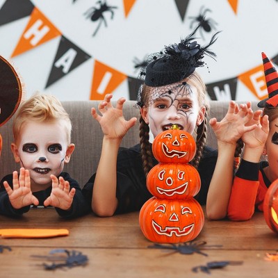 Costway Pre-Lit Halloween Pumpkin Lantern 3 Tiers Hand-Painted Ceramic Pumpkins