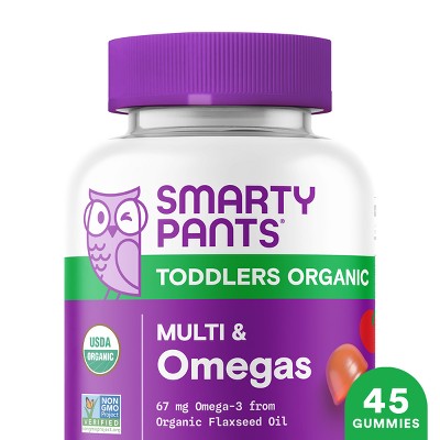 SmartyPants Organic Toddler Multi & Vegetarian Omega 3 Gummy Vitamins with D3, C & B12 - 45 ct