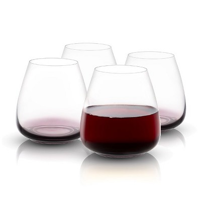 JoyJolt Black Swan Red Stemless Wine Glasses - Set of 4 Premium Crystal Glassware-  18.2 oz