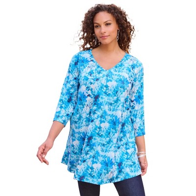 Roaman's Women's Plus Size V-Neck Printed Tunic