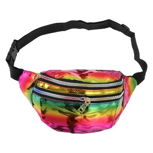 Unique Bargains Stylish Zip Reflective Holographic Sports Waist Bag Iridescent 1 Pc - 1 of 4