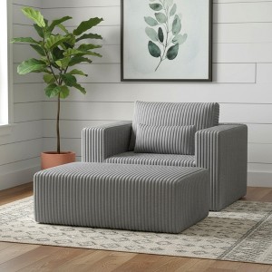 CIPACHO Smoke Grey Oversized All-Foam Corduroy Lounge Chair with Ottoman - 50.98"W × 62.6"D × 23.62"H Modular Deep-Seat Floor Couch, Easy Assembly - 1 of 4