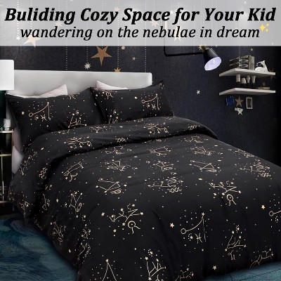 Acoinel Constellation Pattern Microfiber Bedding Set, Soft Wrinkle-Resistant Easy Care, Black — фото 4