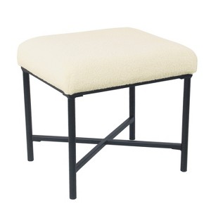 Square Metal Ottoman Cream Faux Sheepskin - HomePop: Matte Black Base, Living Room Seating - 1 of 4