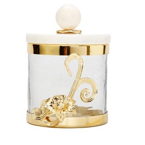 Classic Touch Glass Canister with Gold Design and Marble Lid (3 Sizes) - 1 of 4