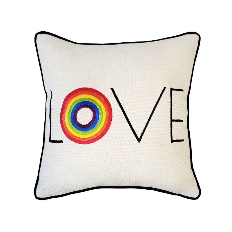 12&#34;x12&#34; &#39;Love&#39; Embroidered Pride Square Throw Pillow Rainbow/Cream - Edie@Home, 1 of 8
