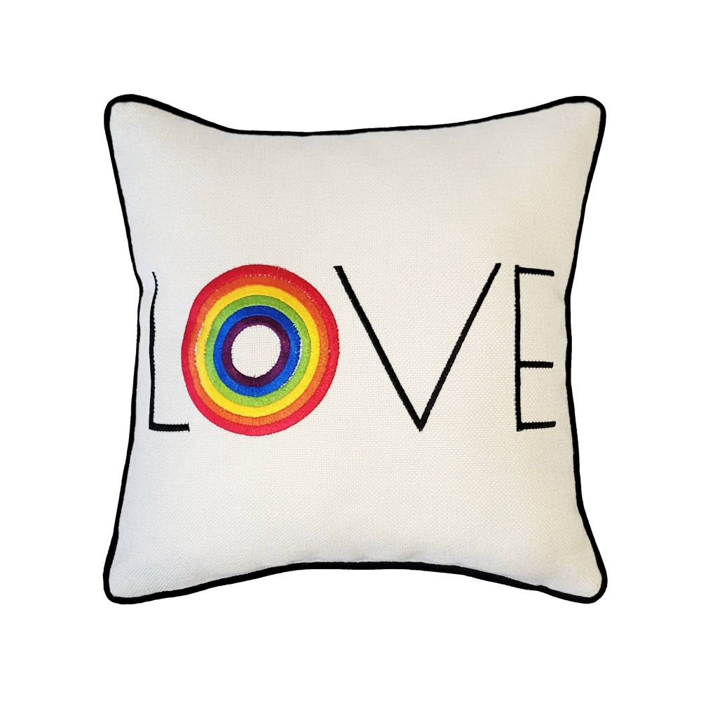 Photos - Pillow 12"x12" 'Love' Embroidered Pride Square Throw  Rainbow/Cream - Edie@
