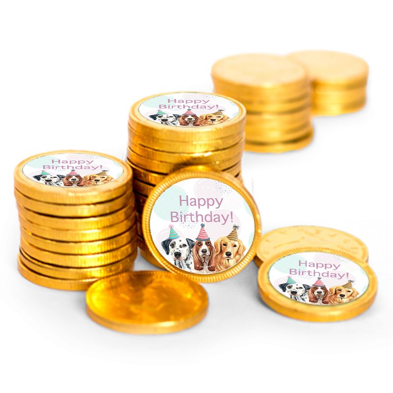 84 Pcs Dogs Kid's Birthday Candy Party Favors Chocolate Coins with Gold Foil, 1 of 3
