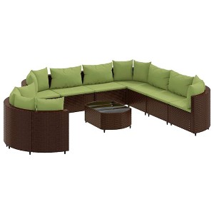 vidaXL Patio Sofa Set with Cushions Garden Furniture 10 Piece Poly Rattan - Brown and Green - 1 of 4