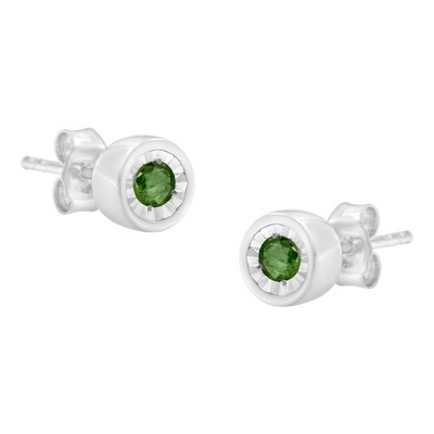 Haus of Brilliance Silver 0.15 Cttw Green Diamond Miracle-Set Stud Earrings