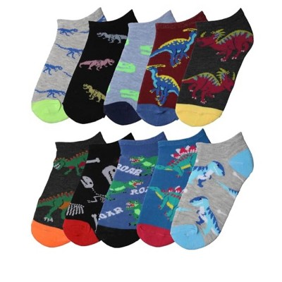Tipi Toe Big Kids Boys 10 Pairs Classy Lightweight Novelty Dino Delight Palette Pattern Ankle/Low Cut Socks