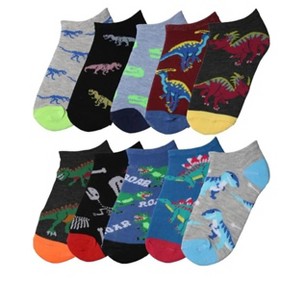 Big Kids Boys 10 Pairs Classy Lightweight Novelty Dino Delight Palette Pattern Ankle/Low Cut Socks - 1 of 1
