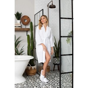 Lotus Linen Knee-Length Waffle Robe for Women White XXL - 1 of 4
