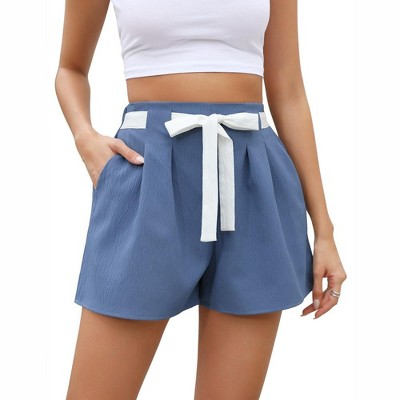 WhizMax Women's Shorts Summer Casual High Waist Wide Leg Shorts Loose Smocked Elastic Waist A Line Pant with Belt