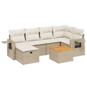 vidaXL Garden Sofa Set Beige PE rattan 7-piece Removable Covers - 1 of 4
