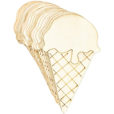 Wood Cutouts for Crafts, Wooden Ice Cream (2.2 x 3.8 in, 24-Pack)