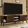 HDZNVF 67.9 Inch Mid Century Modern Rattan TV Stand for TVs up to 75 inch, Entertainment Cabinet, Walnut - 2 of 4