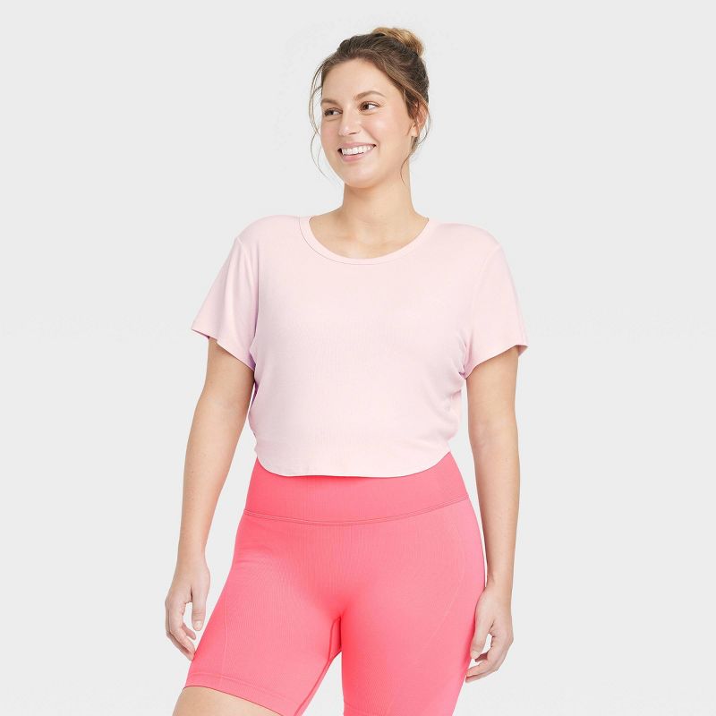 Women's Modal Rib Cropped Short Sleeve Shirt - All In Motion™, 3 of 6