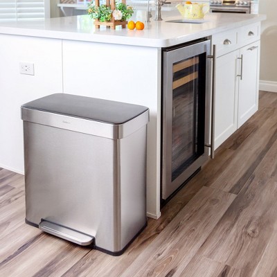 16 Gallon Stainless Steel Dual Compartment Kitchen Trash Can