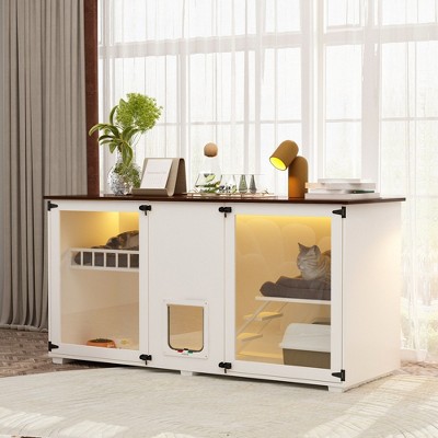 Famapy White Cat Cabinet Built-in Soft Light Strip Cat Climbing Pile Cat Bed Platform Transparent Acrylic Cabinet Door