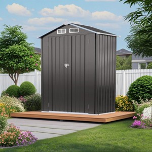 5X3 FT Gray Metal Outdoor Storage Shed with Lockable Door, All-Weather Small Compact Garden Tool Shed for Backyard or Lawn – Cuddlewood - 1 of 4