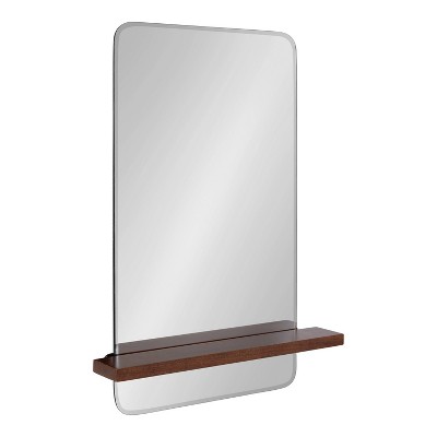 22" x 30" Fosset Frameless Mirror with Shelf Walnut Brown - Kate & Laurel All Things Decor