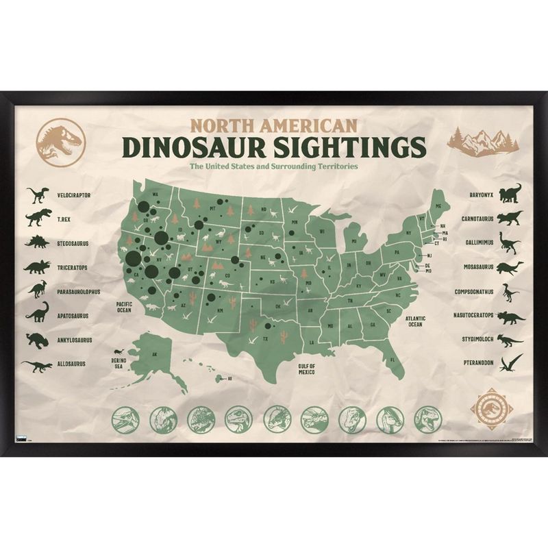 Trends International Jurassic World: Dominion - North American Dinosaur Map Framed Wall Poster Prints, 1 of 7